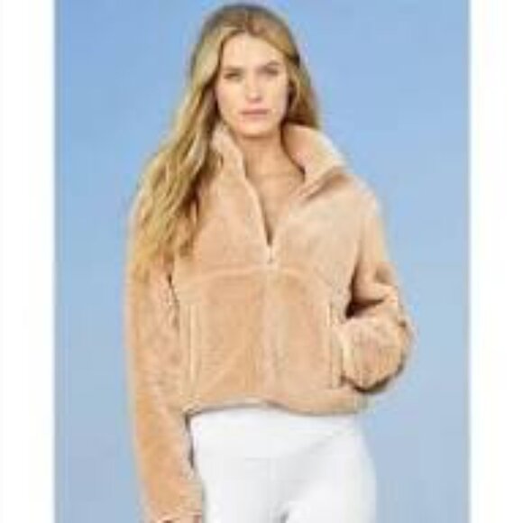 Alo Yoga Shanti Half Zip Sherpa Jacket in Camel sz LARGE